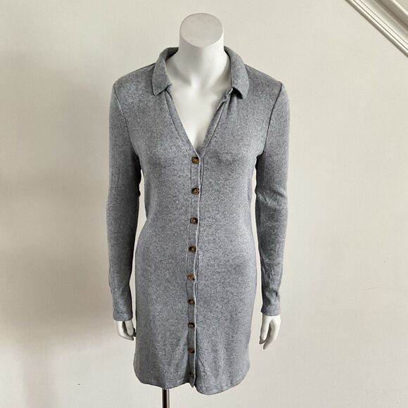 Walter Baker Dress Grey Rhonda Long Sleeve V-neck Button Front M - Picture 5 of 9